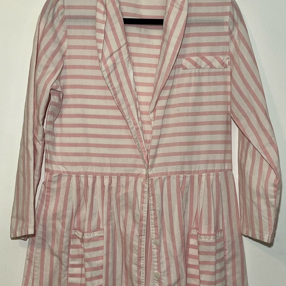 Vintage Eileen West Womens Pink & White Striped Button-Front Dress - Picture 2 of 4